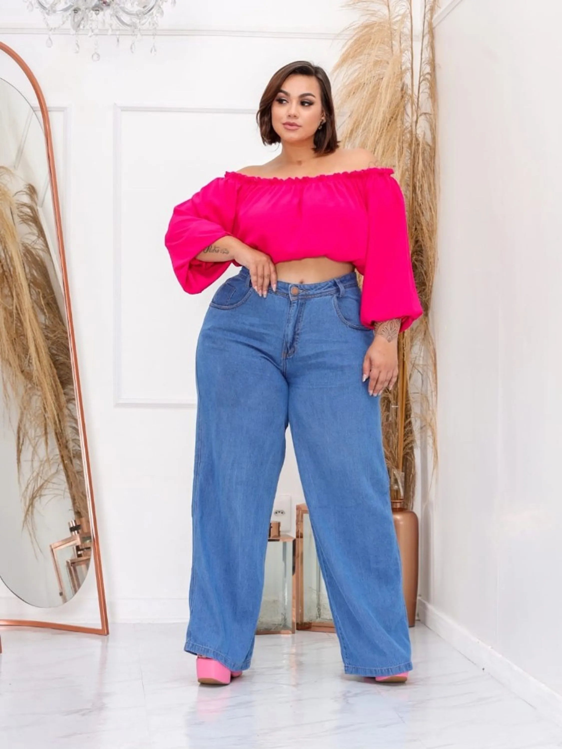 Calça Wide Leg plus size lisa