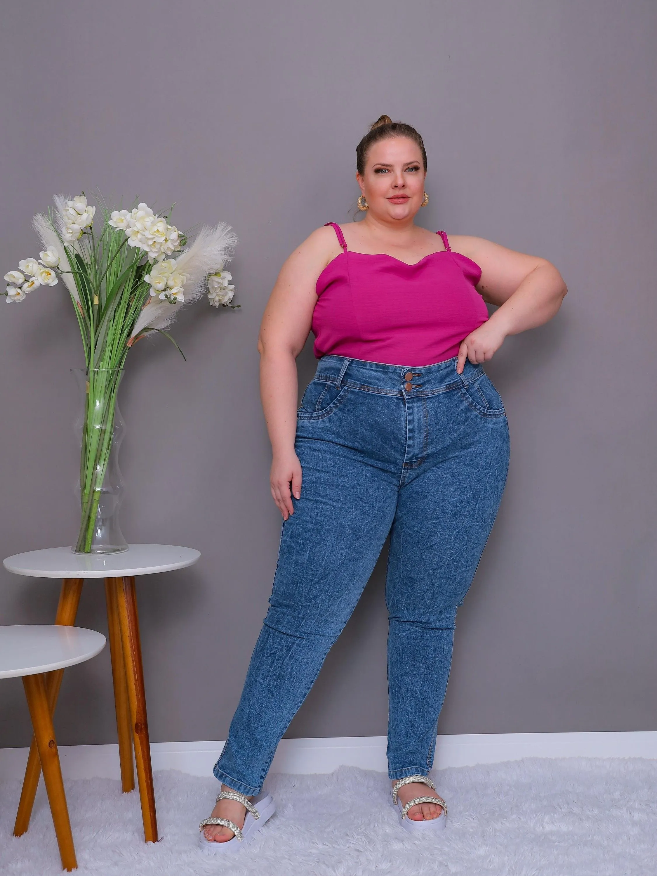 Calça plus size skiny sem bolso