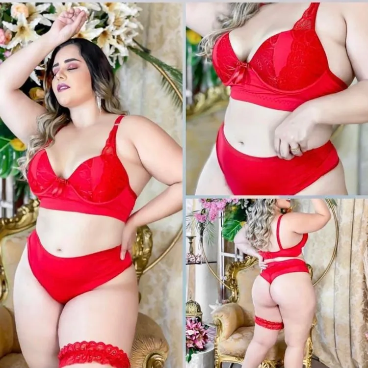 Conjunto lingerie plus size calcinha fio duplo