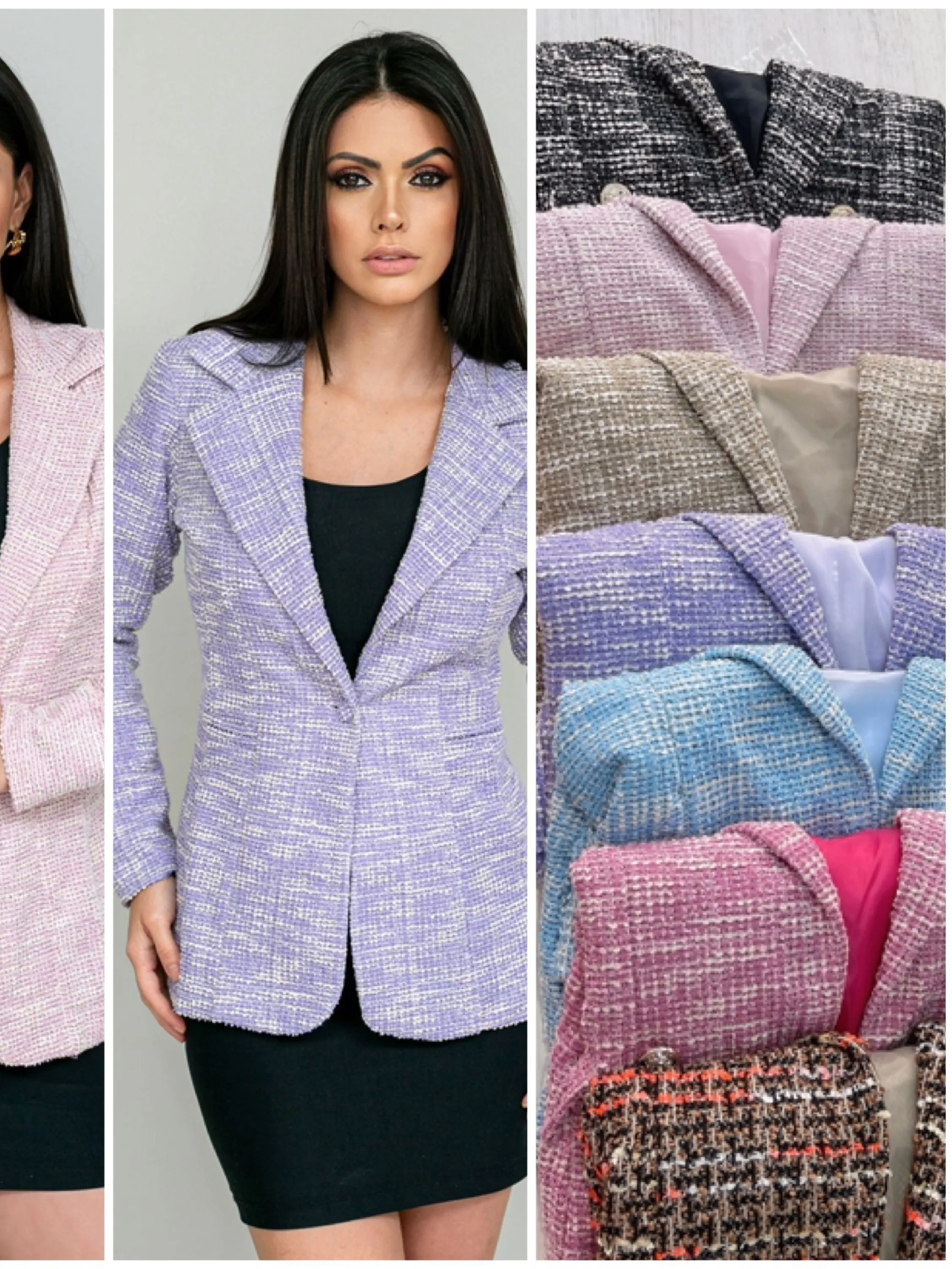 Blazer tweed com forro feminina mimius moda