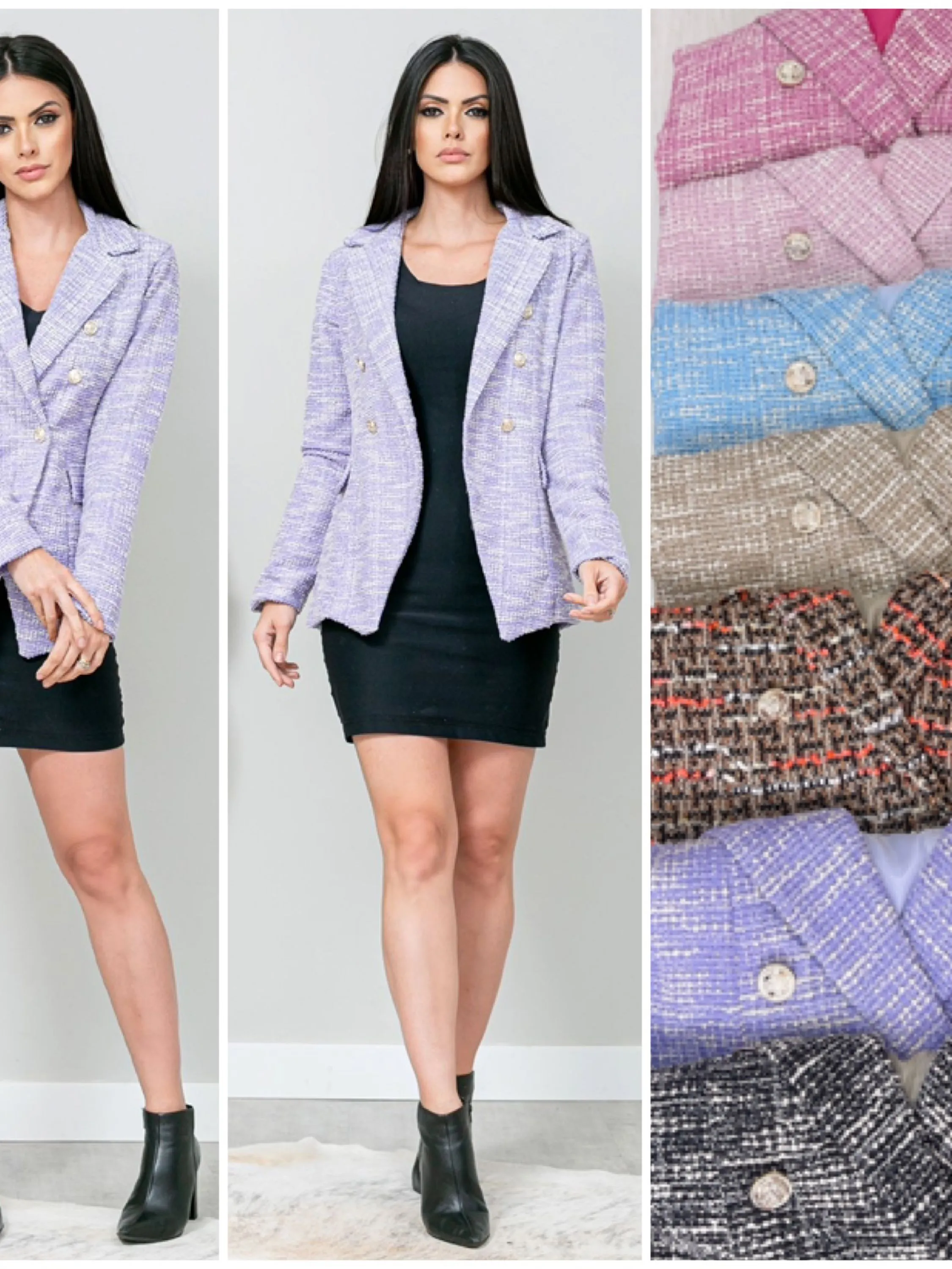 Blazer tweed com forro feminina mimius moda