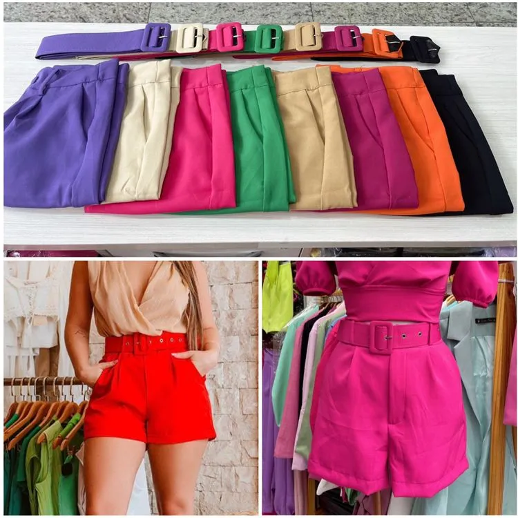 Shorts alfaiataria com cinto encabada feminina mimius moda