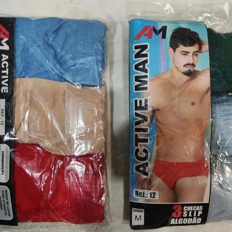 Kit cueca slip simples algodão masculino adulto