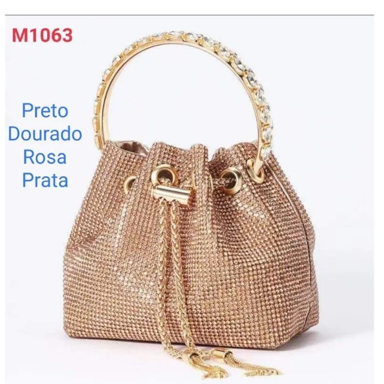 Bolsa feminina luxo - Com alça de mão com pedraria , acompanha alça transversal removível.