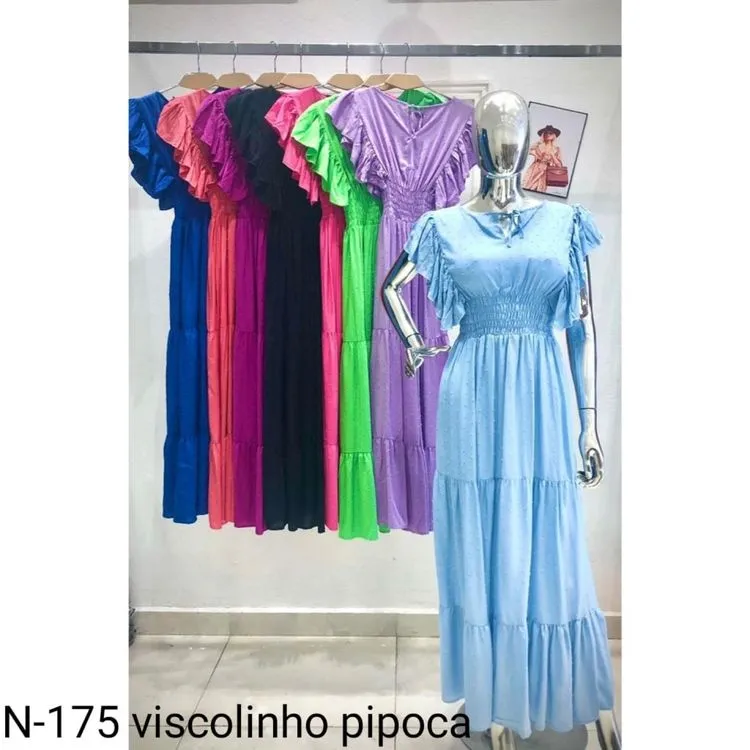 Vestido longo /viscolinho pipoca /