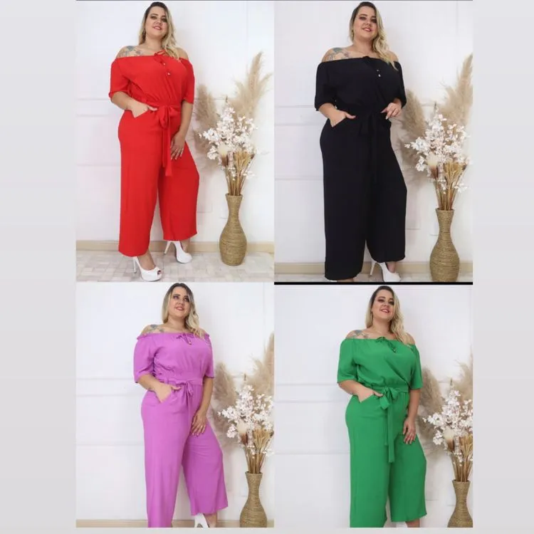 Macacão Plus Size Ciganinha C/ Cinto