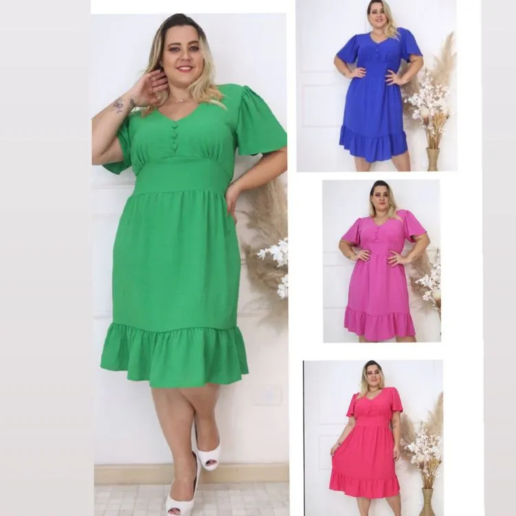 Vestido Longuete Plus Size C/ Detalhe