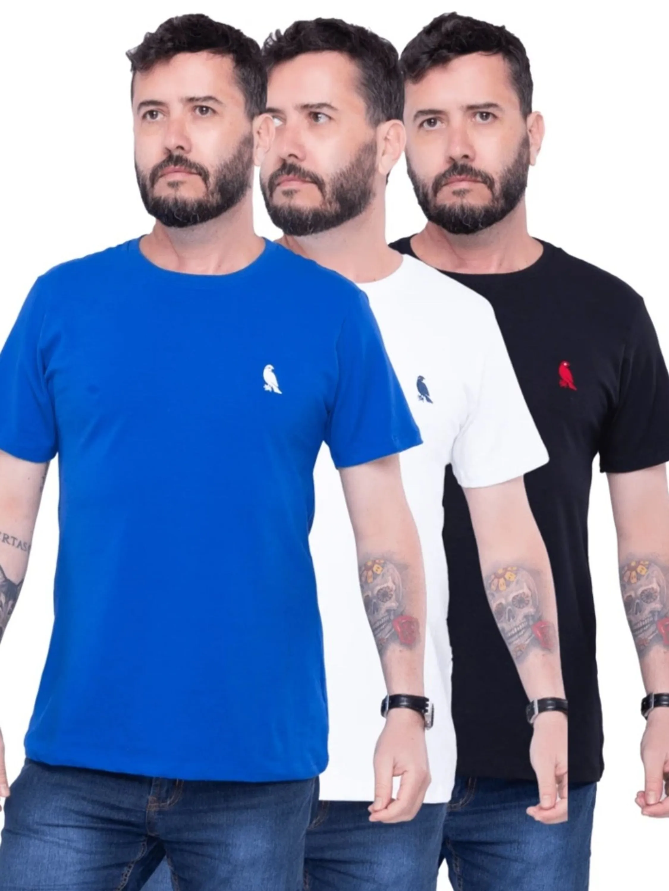 Camiseta masculina algodão bordada