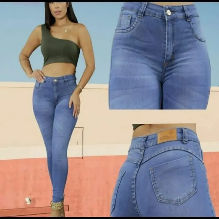 Jeans feminina tecido com elastano