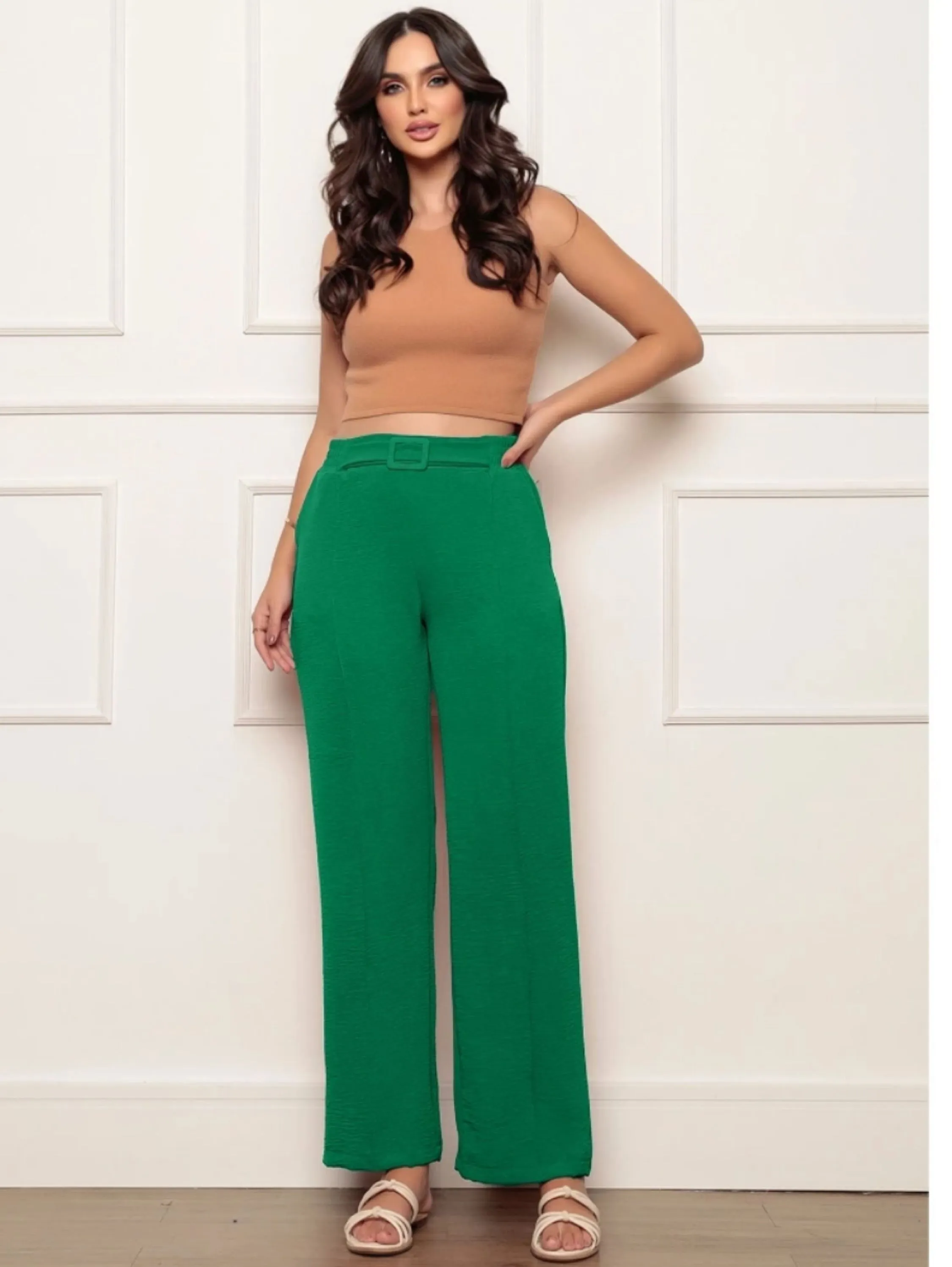 Calça Pantalona Com Cinto e Elastico