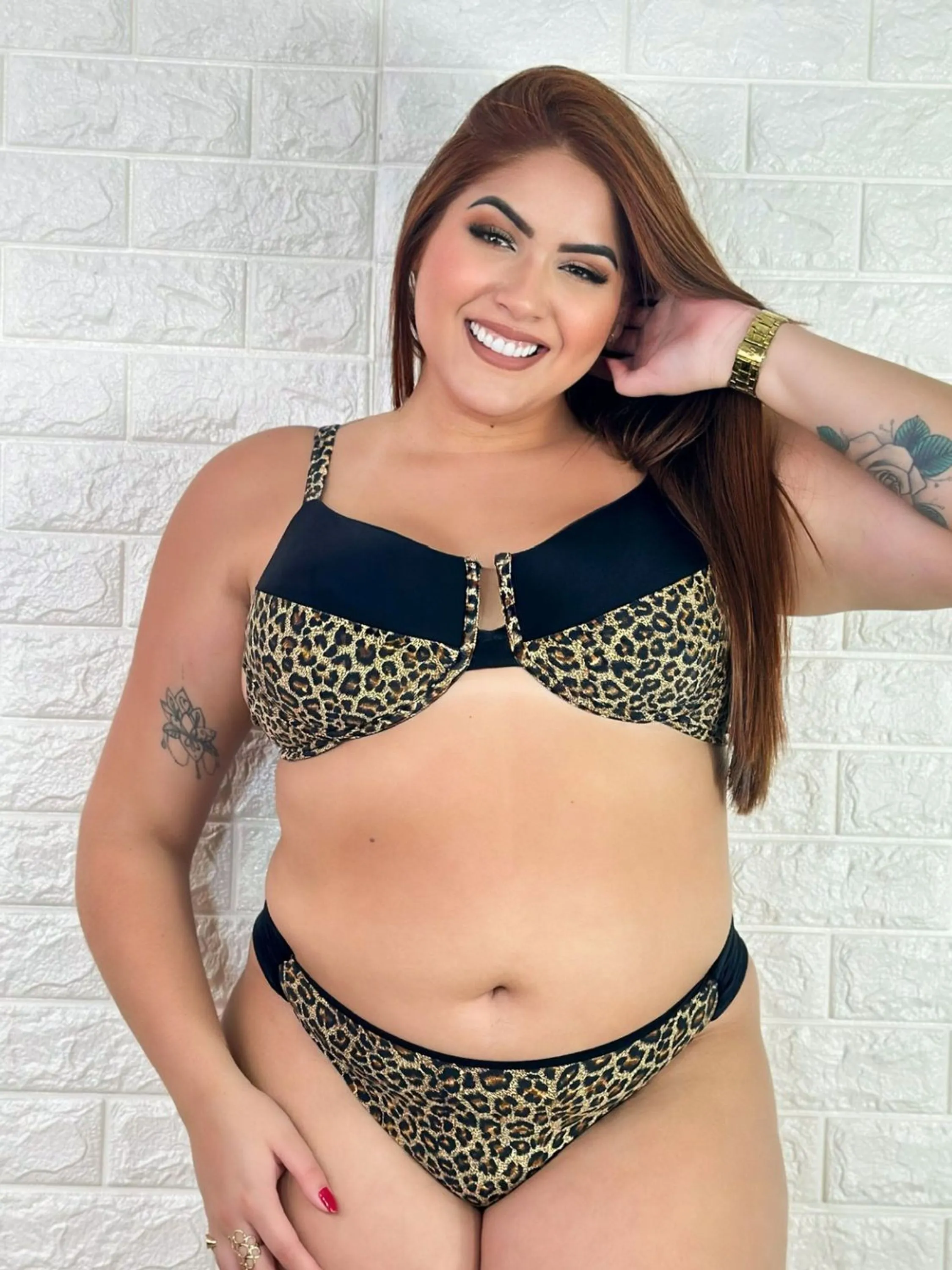 Biquíni Onça Plus Size Aro Sem Bojo Calcinha Fio Duplo