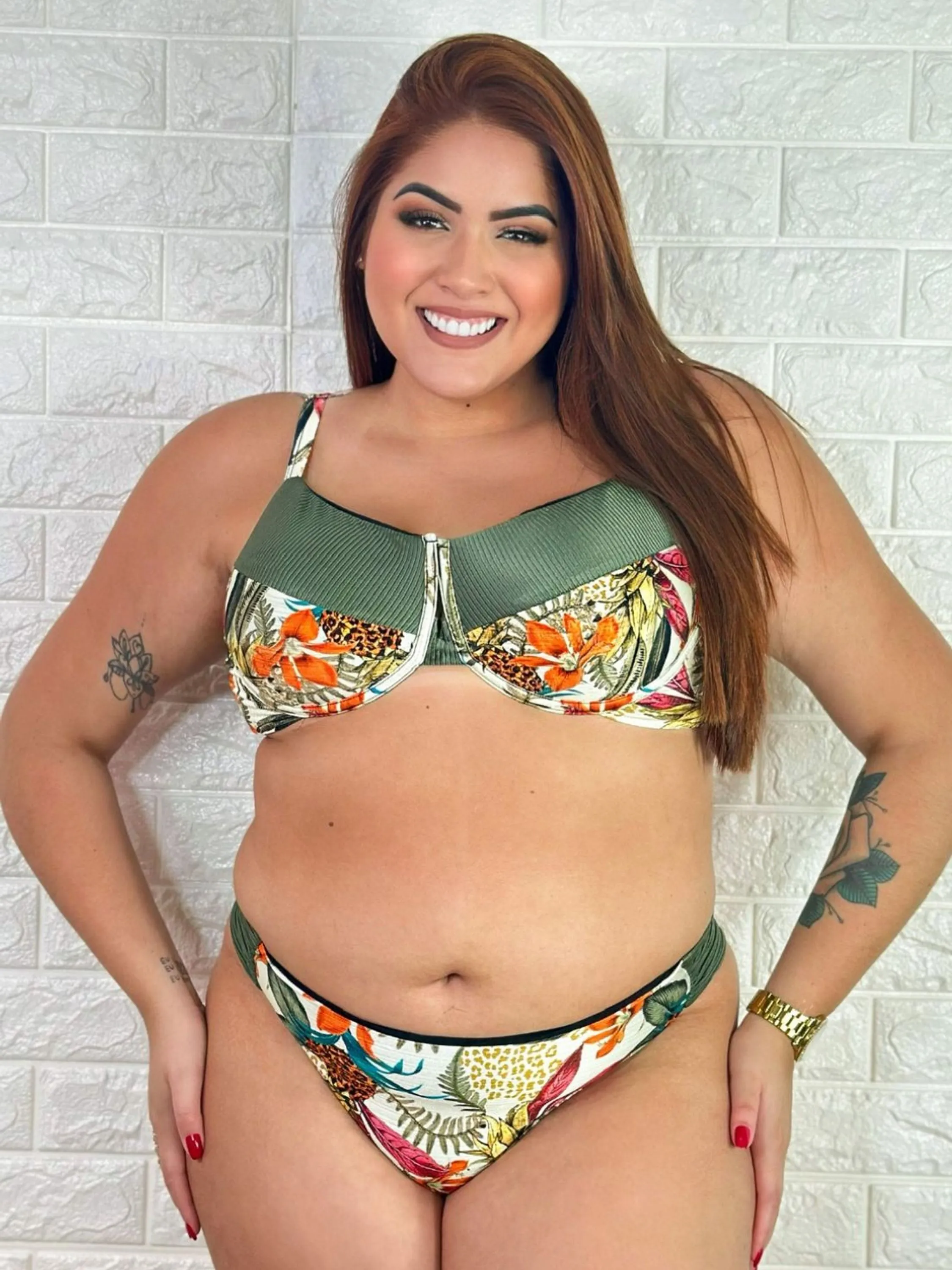 Biquíni Plus Size Aro Sem Bojo Calcinha Fio Duplo Estampado Canelado