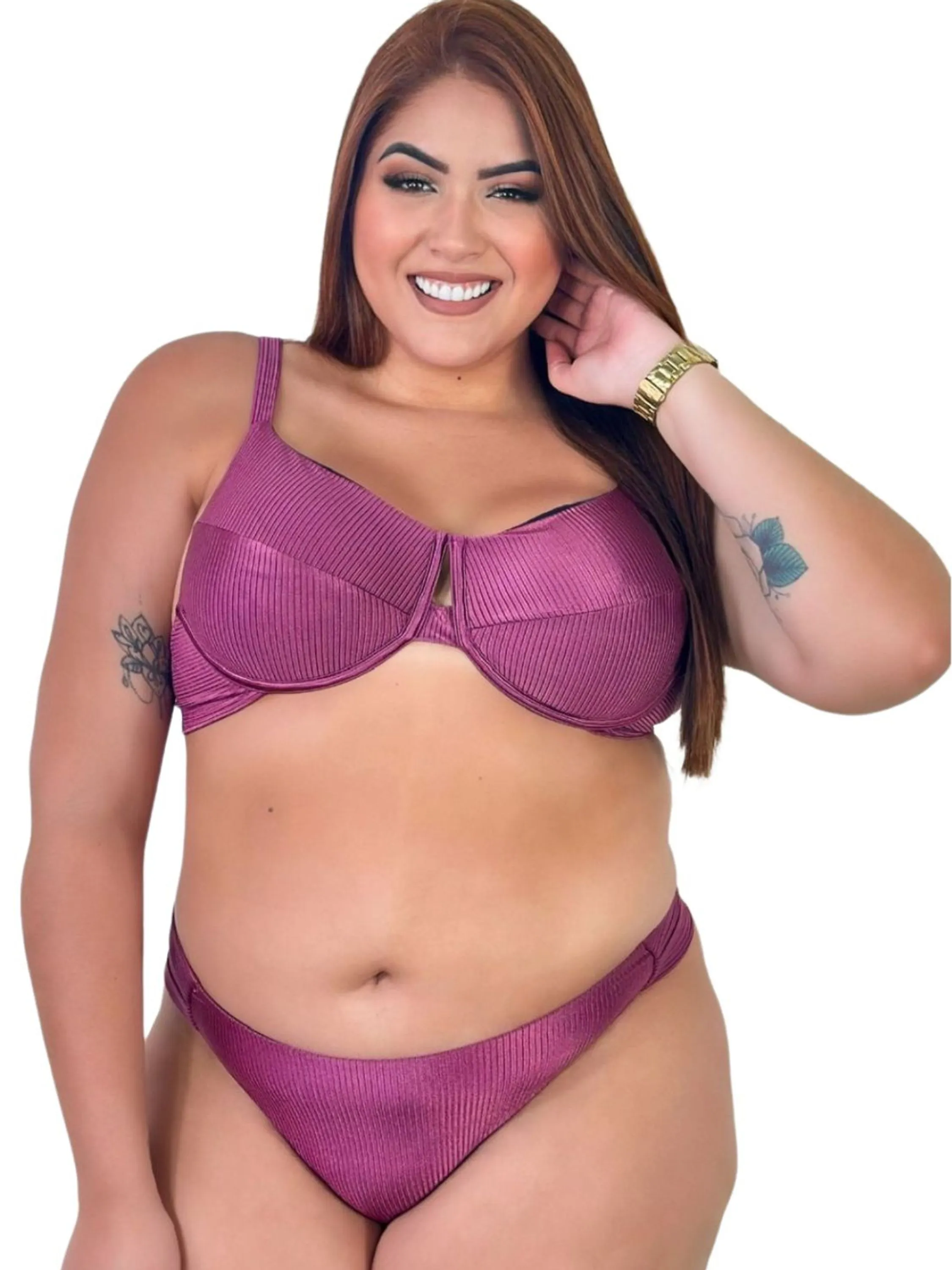 Biquíni Canelado Plus Size Aro Sem Bojo Calcinha Fio Duplo