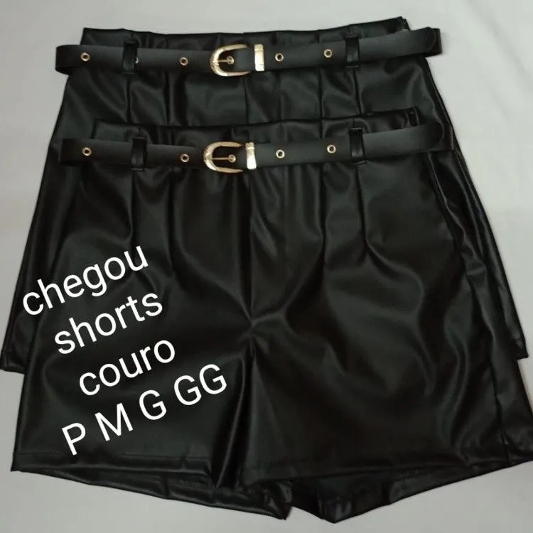 Shorts couro cinto