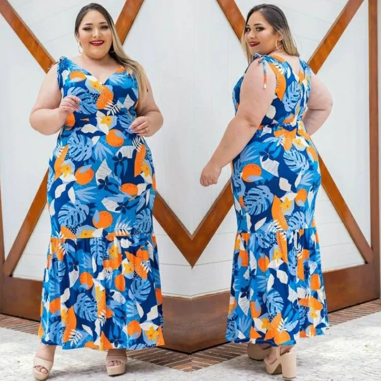 Vestido Longo PLUS SIZE CATARINA veste até tamanho 50 - Naluna Modas