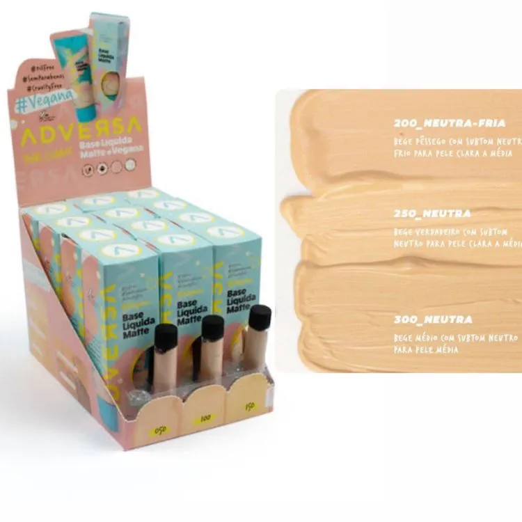 Box C/12 + 3 provadores Base Adversa Matte (Tons bege claro) - Naluna Makeup