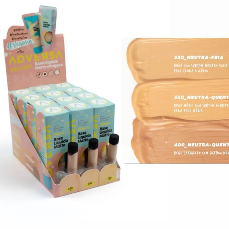 Box C/12 + 3 provadores Base Adversa Matte (Tons bege) - Naluna Makeup