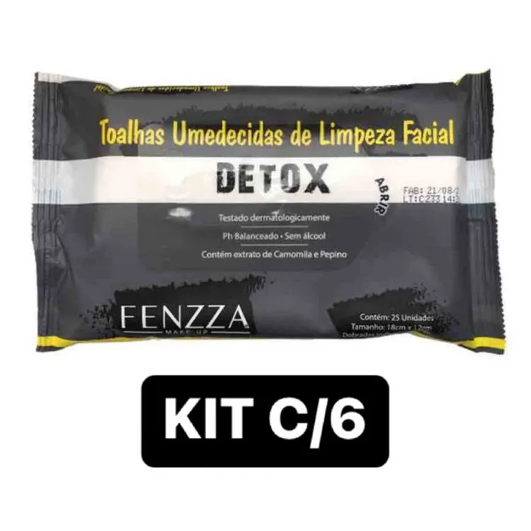 Kit C/6 lenço limpeza facial Detox Fenzza - Naluna makeup