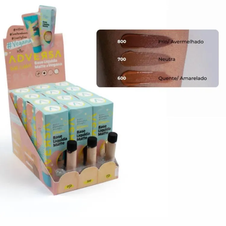 Box C/12 + 3 provadores Base Adversa Matte (Tons chocolate) - Naluna Makeup