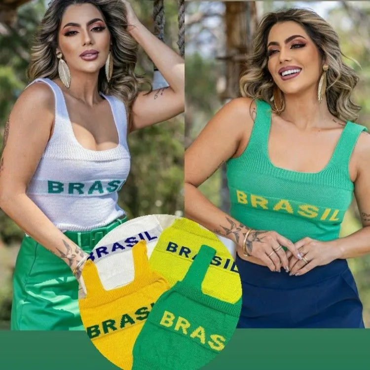 LIQUIDA - Blusa Cropped BRASIL - Naluna Modas