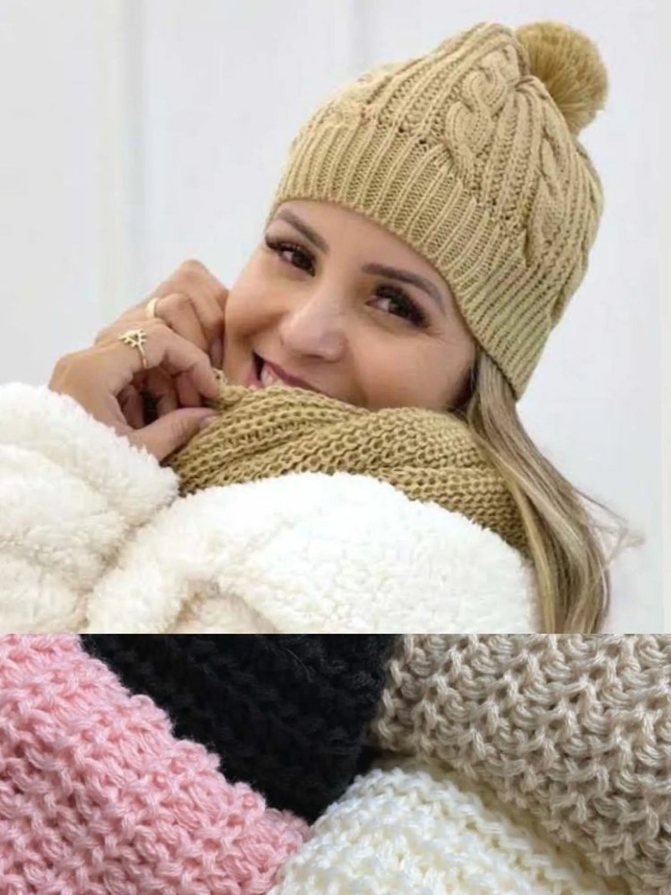 PROMO ULTIMA PEÇA - Touca/ Gorro Pompom Trançada