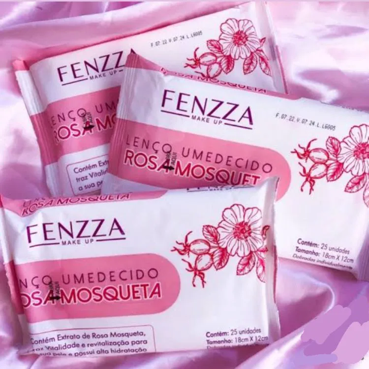 Lenço umedecido demaquilante Rosa mosqueta Fenzza - Naluna Makeup