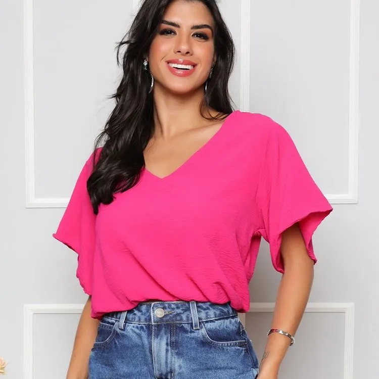 Blusa croped de duna com cintura elástico