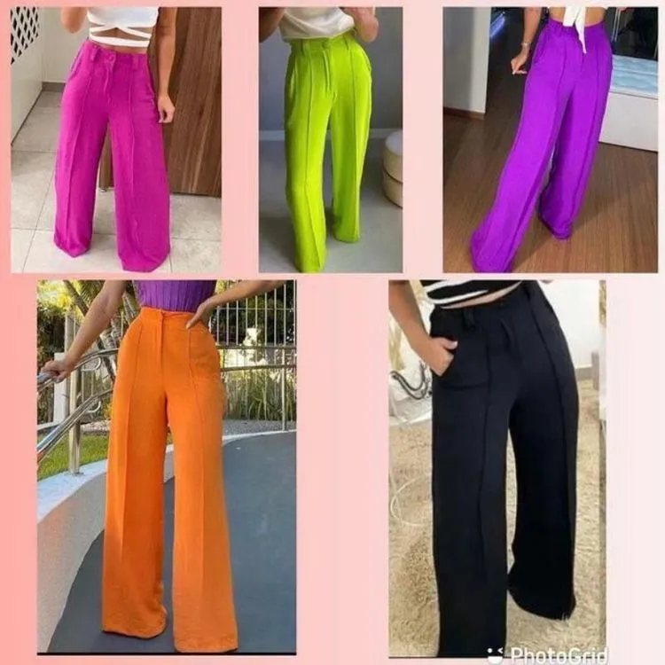 Calça pantalona de duna com elástica na atrás na cintura