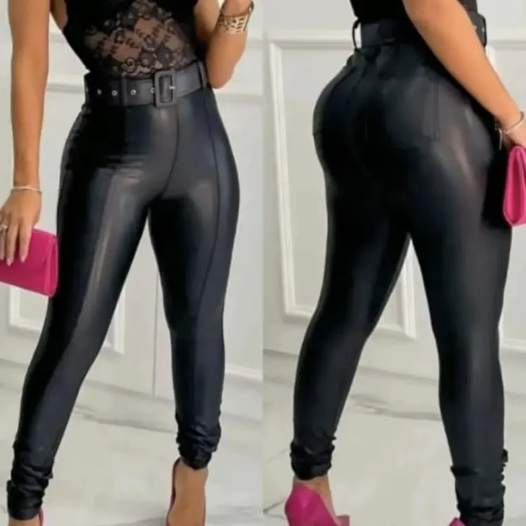 Calça legging de cirre com cinto