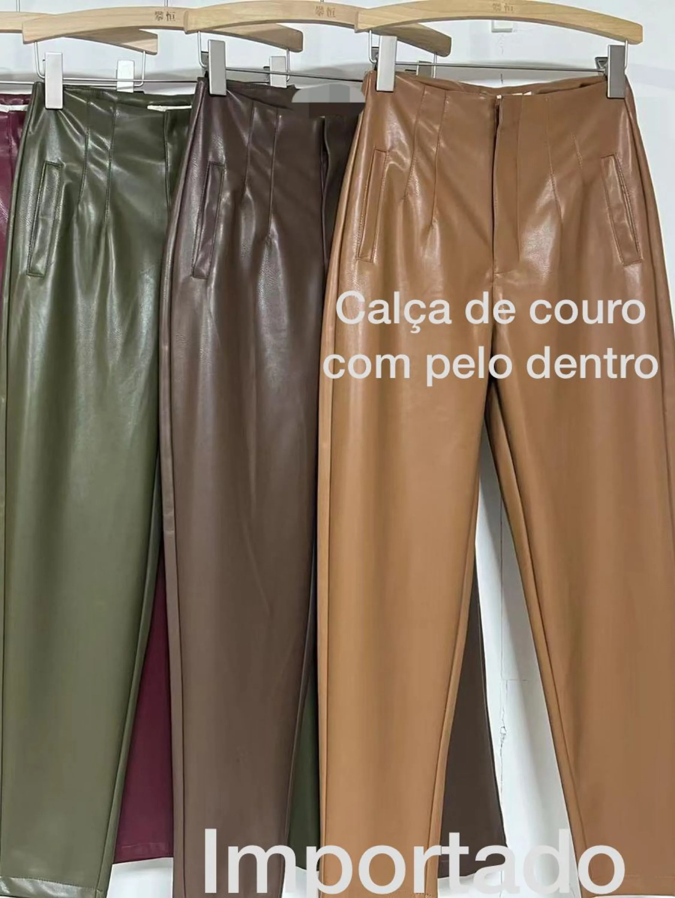 calça de couro com pelo dentro flanelado