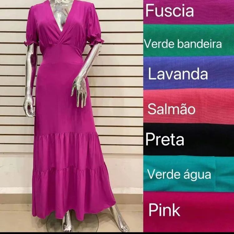 Vestido longo de manga viscolinho