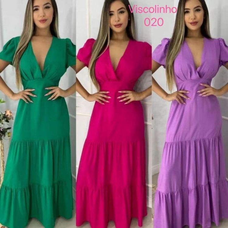 Vestido de manga de viscolinho