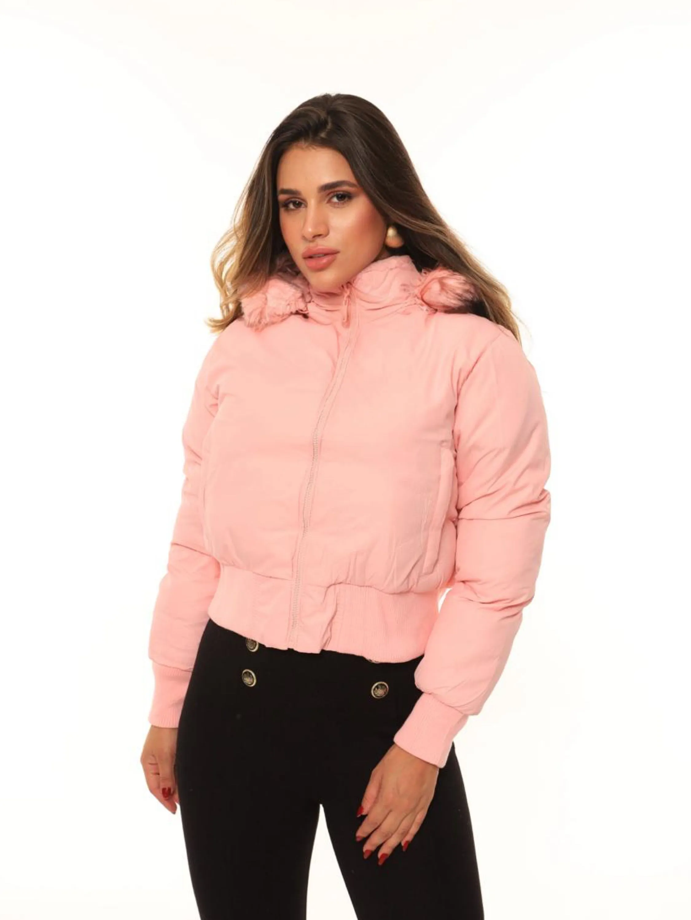 Jaqueta puffer Feminino Capuz Removível Elegante Dupla Face Moda Fashion - AL-050