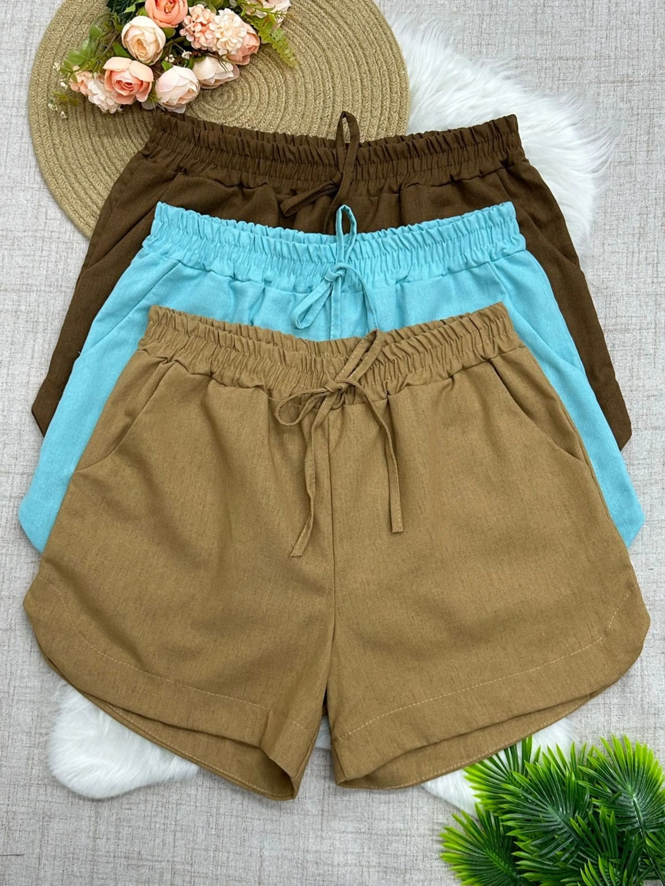 Short linho de moda feminina