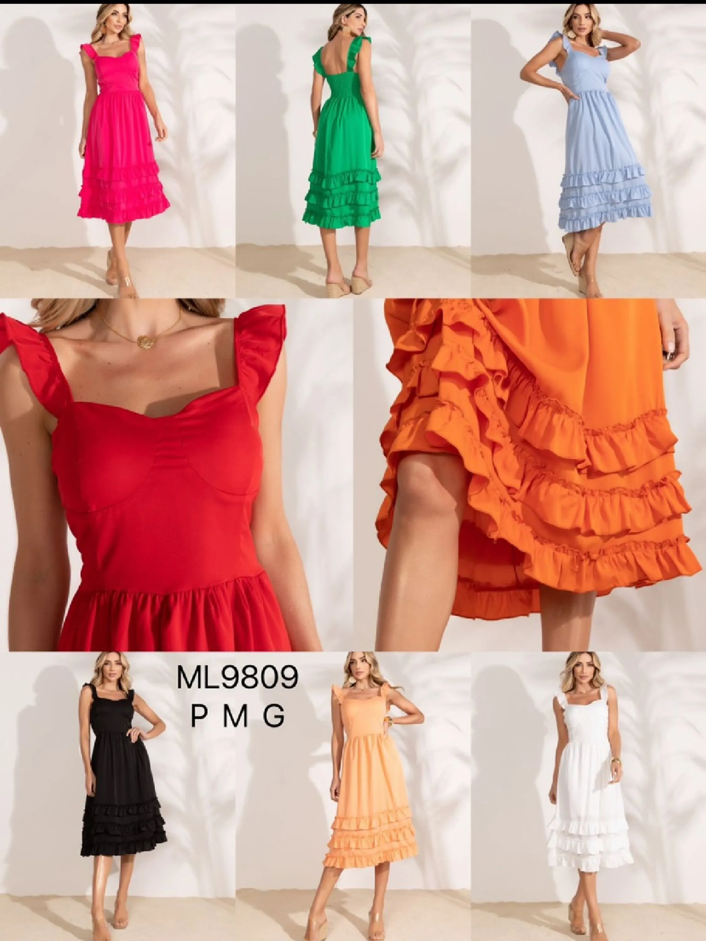 Onsay Vestido longo Feminino Corte Fora Babado Bainha de Ruffle Tie Back Simples Boho Vestido/ML9809