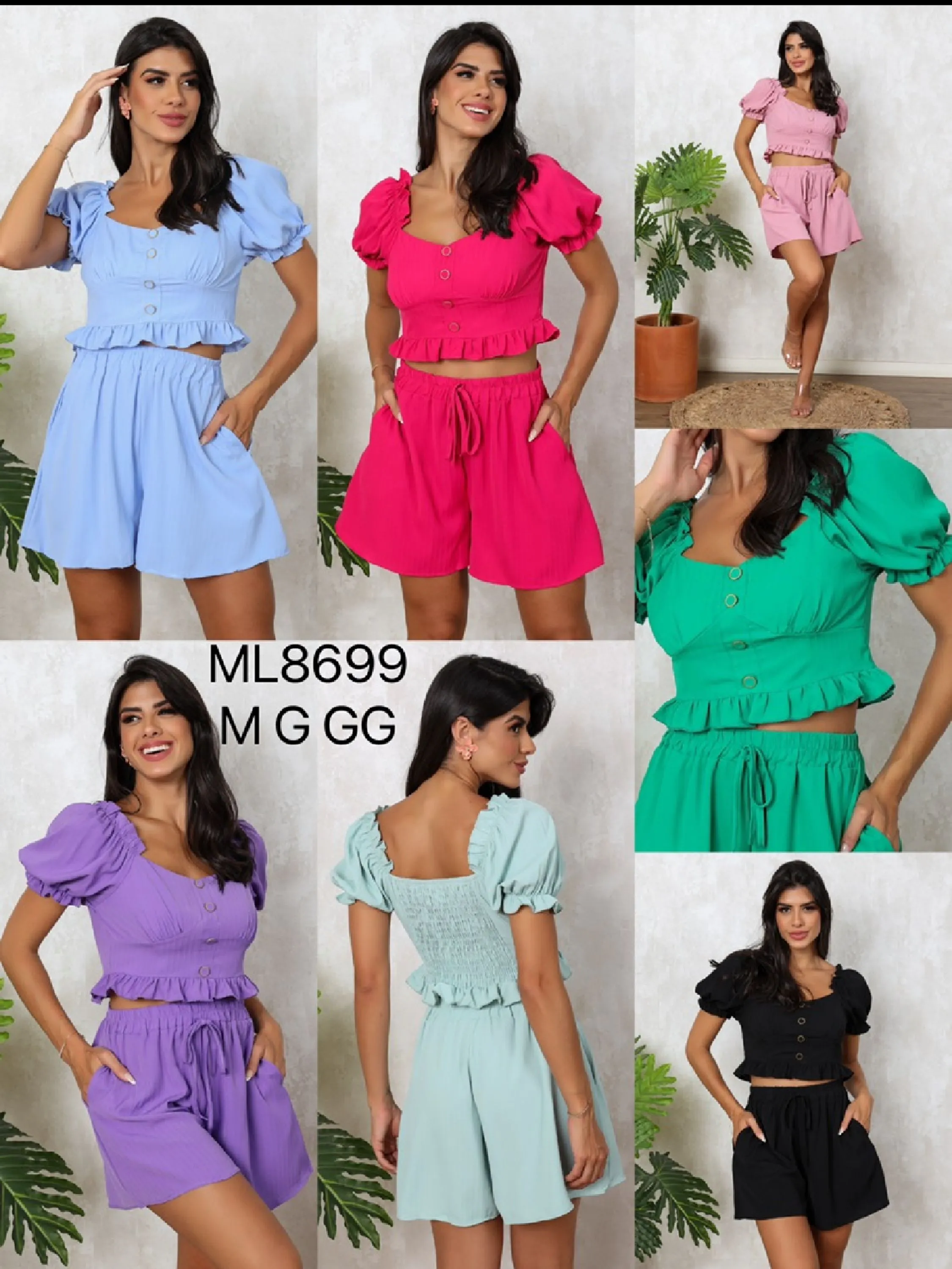 Onsay Roupas Femininas/Conjunto femininos / Shorts / botões falsos/ ML8699