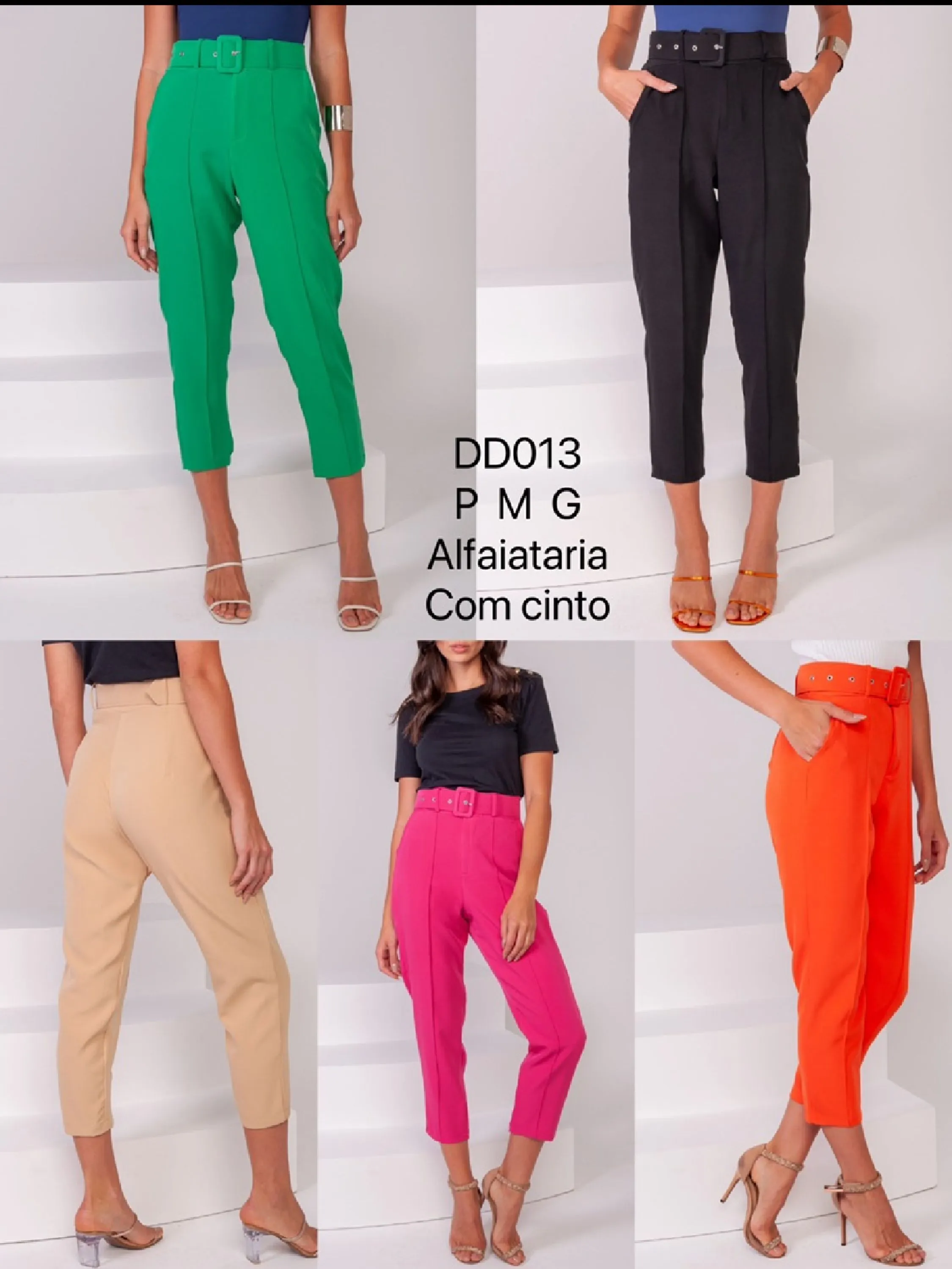 Onsay Calça cintura alta de alfaiataria com cinto/DD013