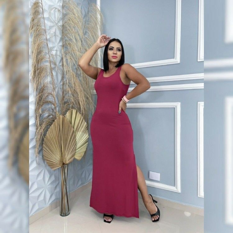 Vestido longo modelo regata básico com fendas