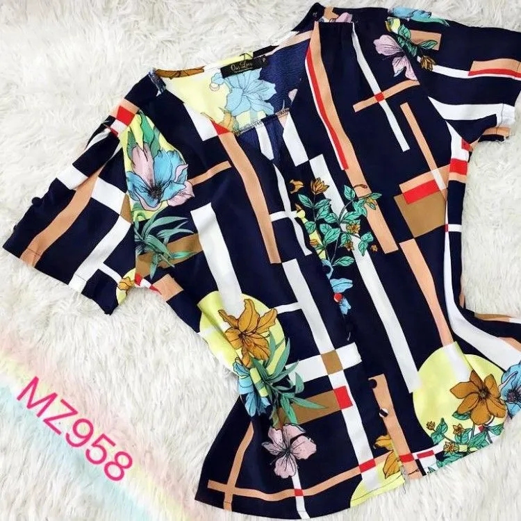 Blusa feminina estampada msnga curta