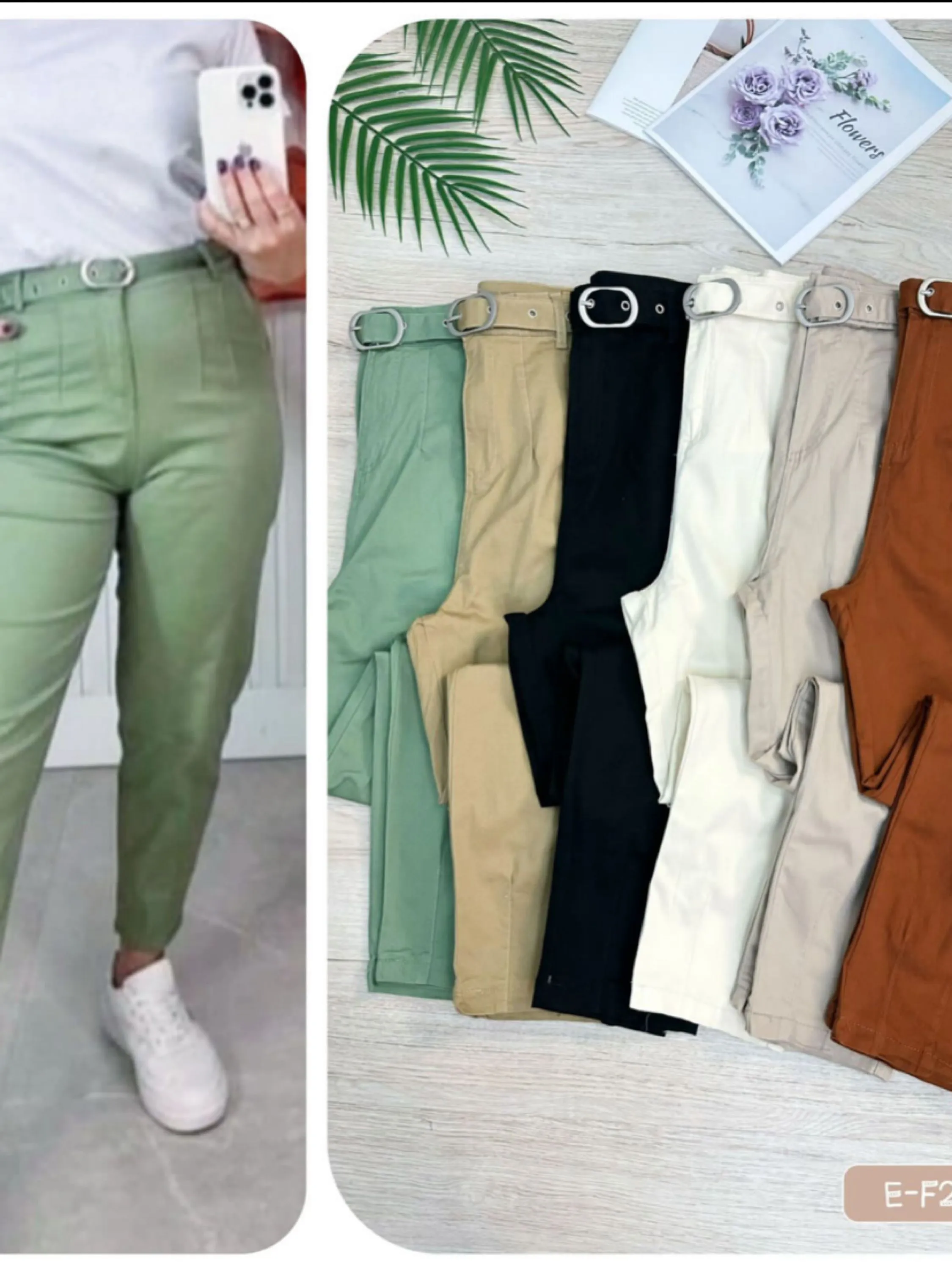 Calça tecido de sarja com elastano moda feminina