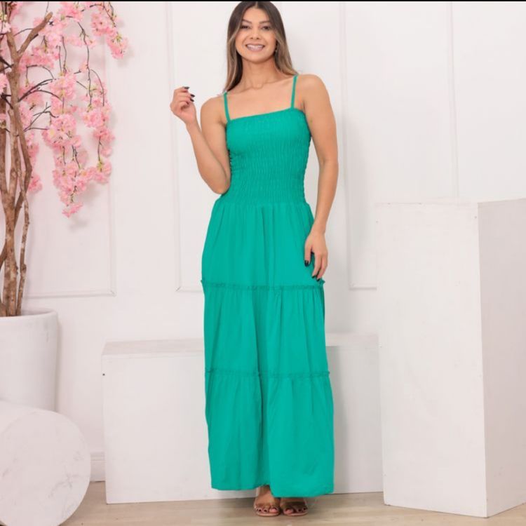 Vestido longo viscolinho moda feminina