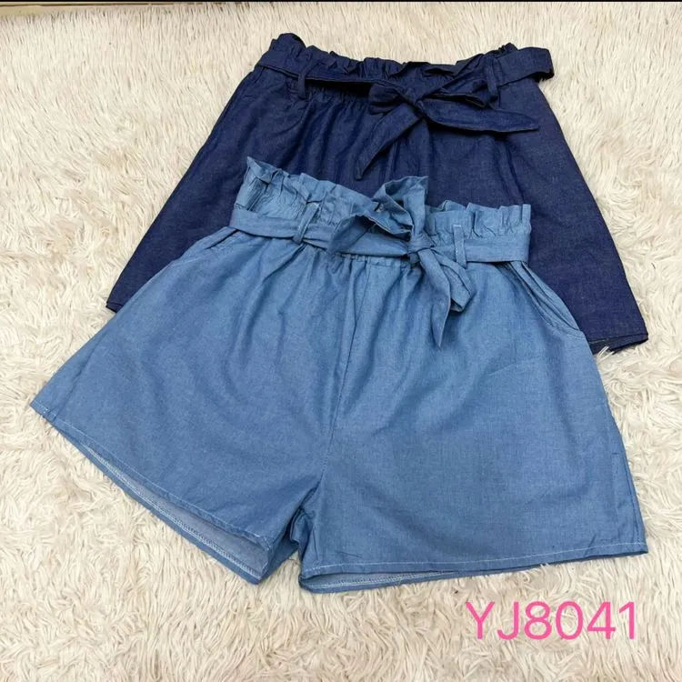 Shorts feminino estilo jeans tecido poliéster