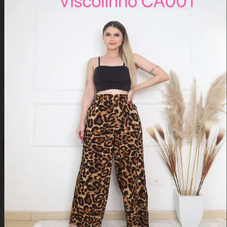 Calça pantalona viscolinho onça novo modelo ourlove moda feminina