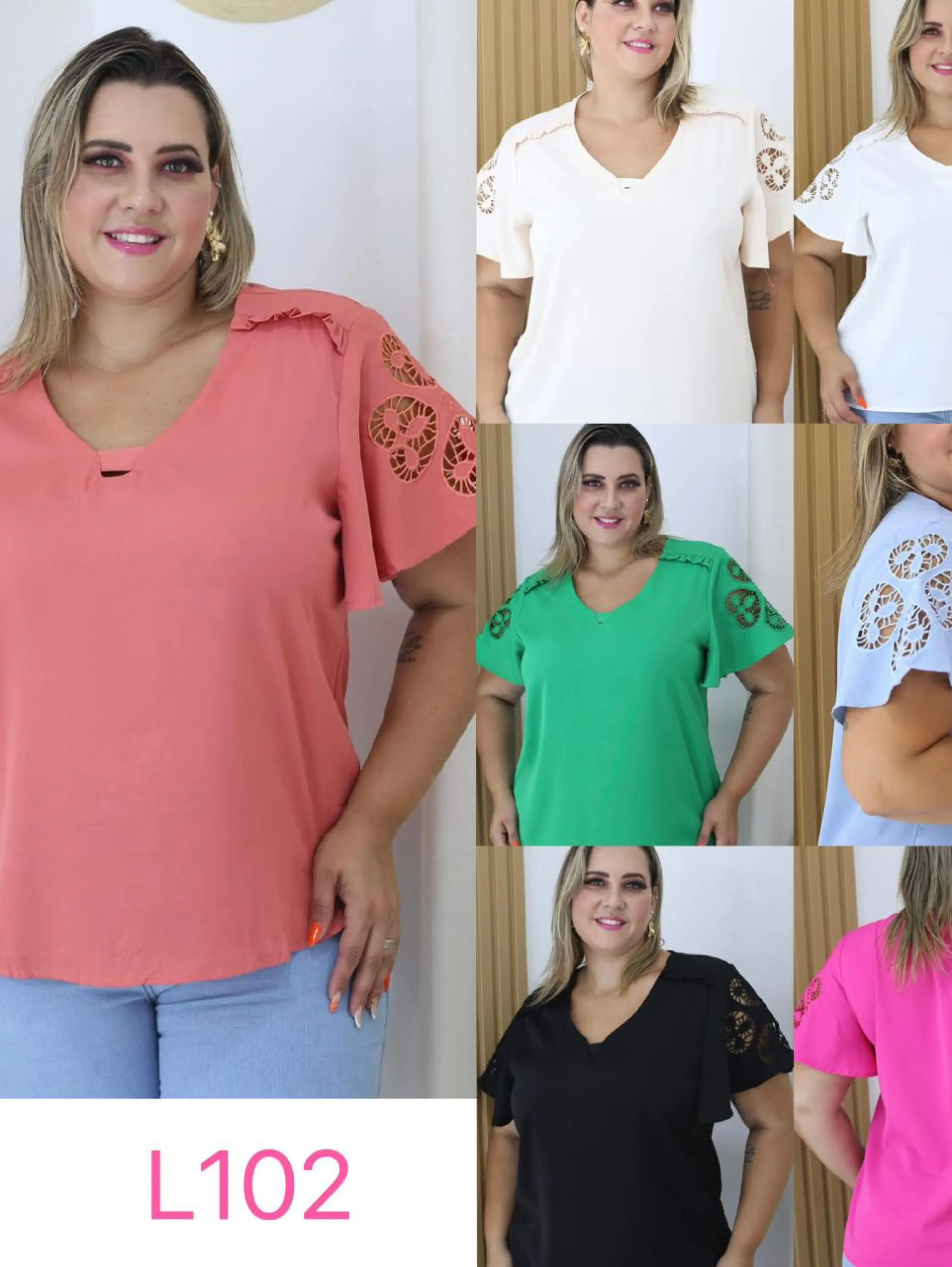 Blusa manga curta plus de poliéster moda feminina