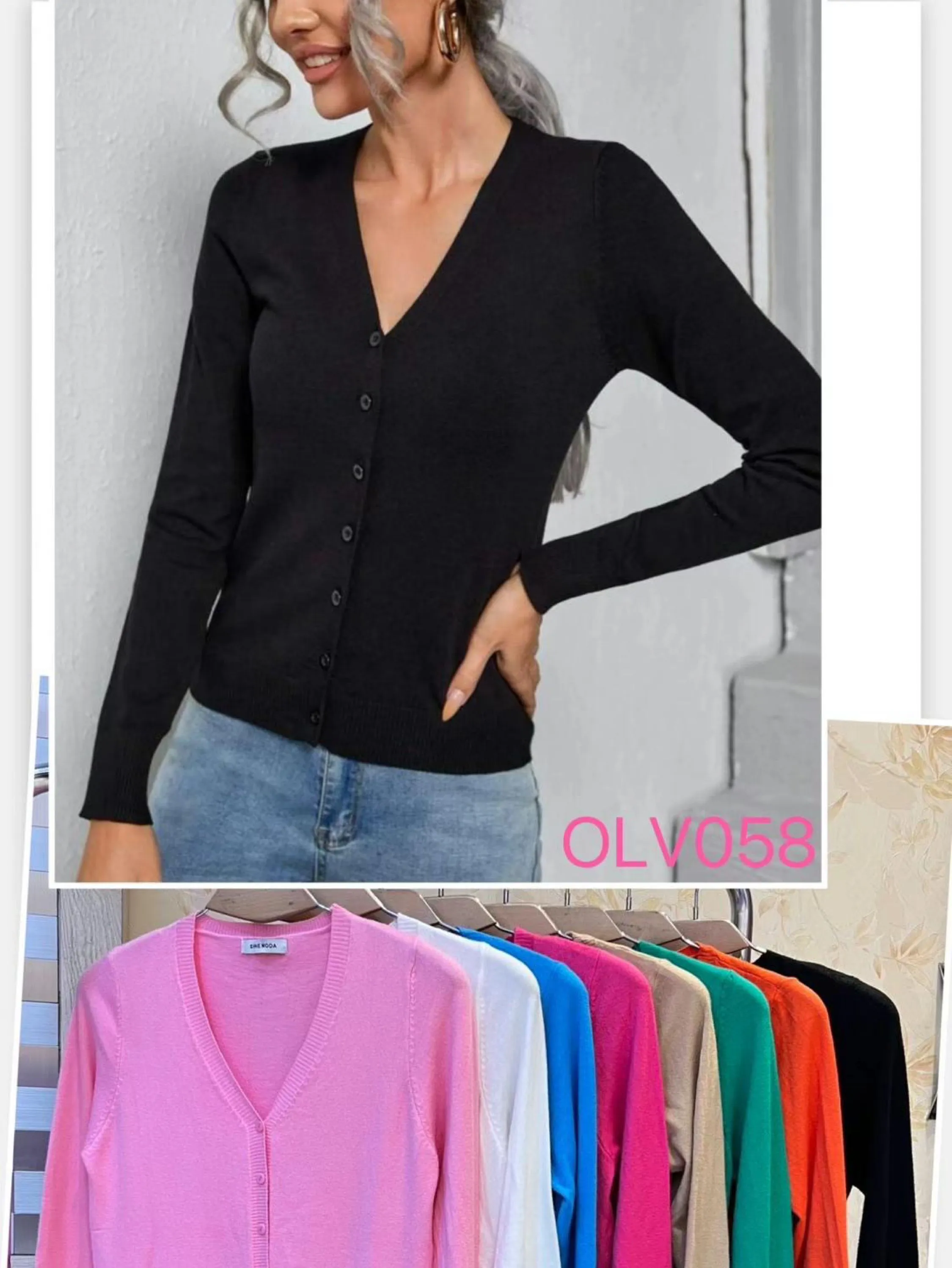 Cardigan de lã com botão moda feminina