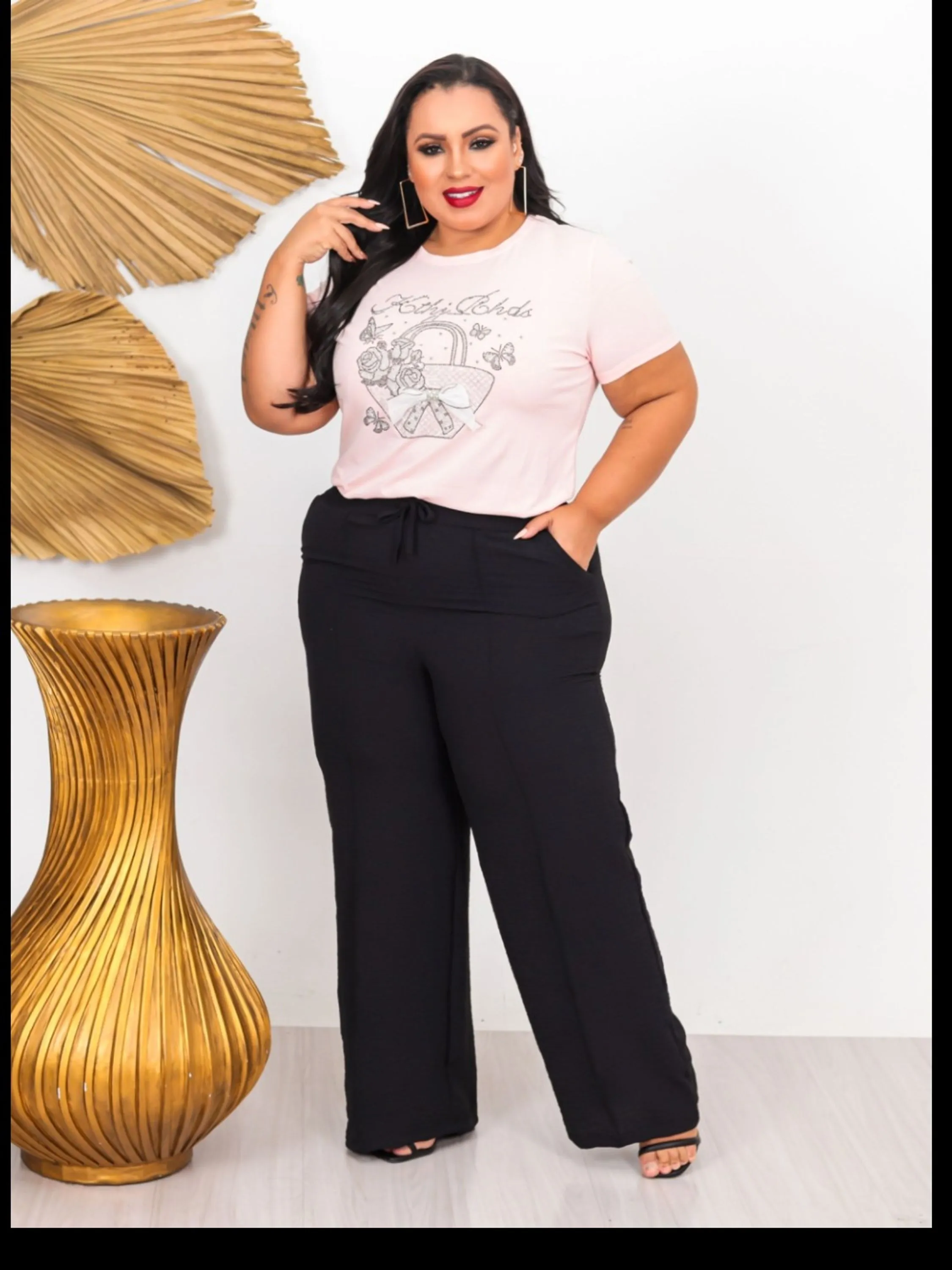 Calça pantalona plus size moda feminina