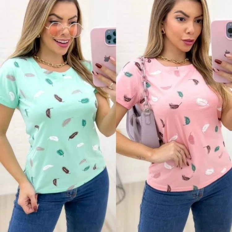 Blusa manga curta moda feminina