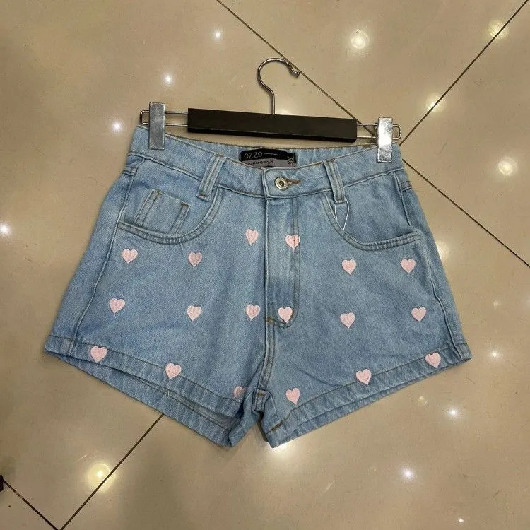 Short mom coração bordado rose