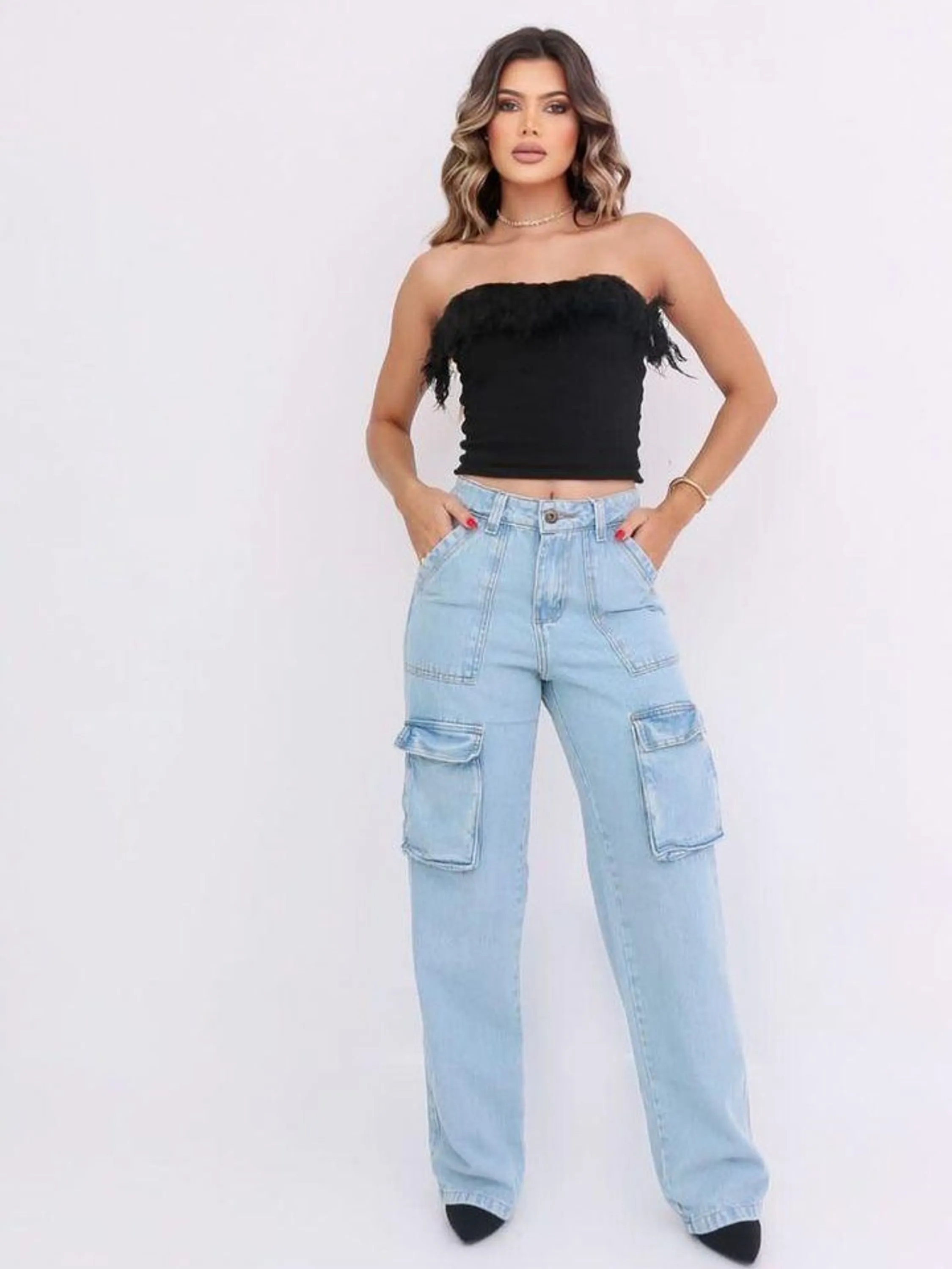 Calça wide leg cargo 326