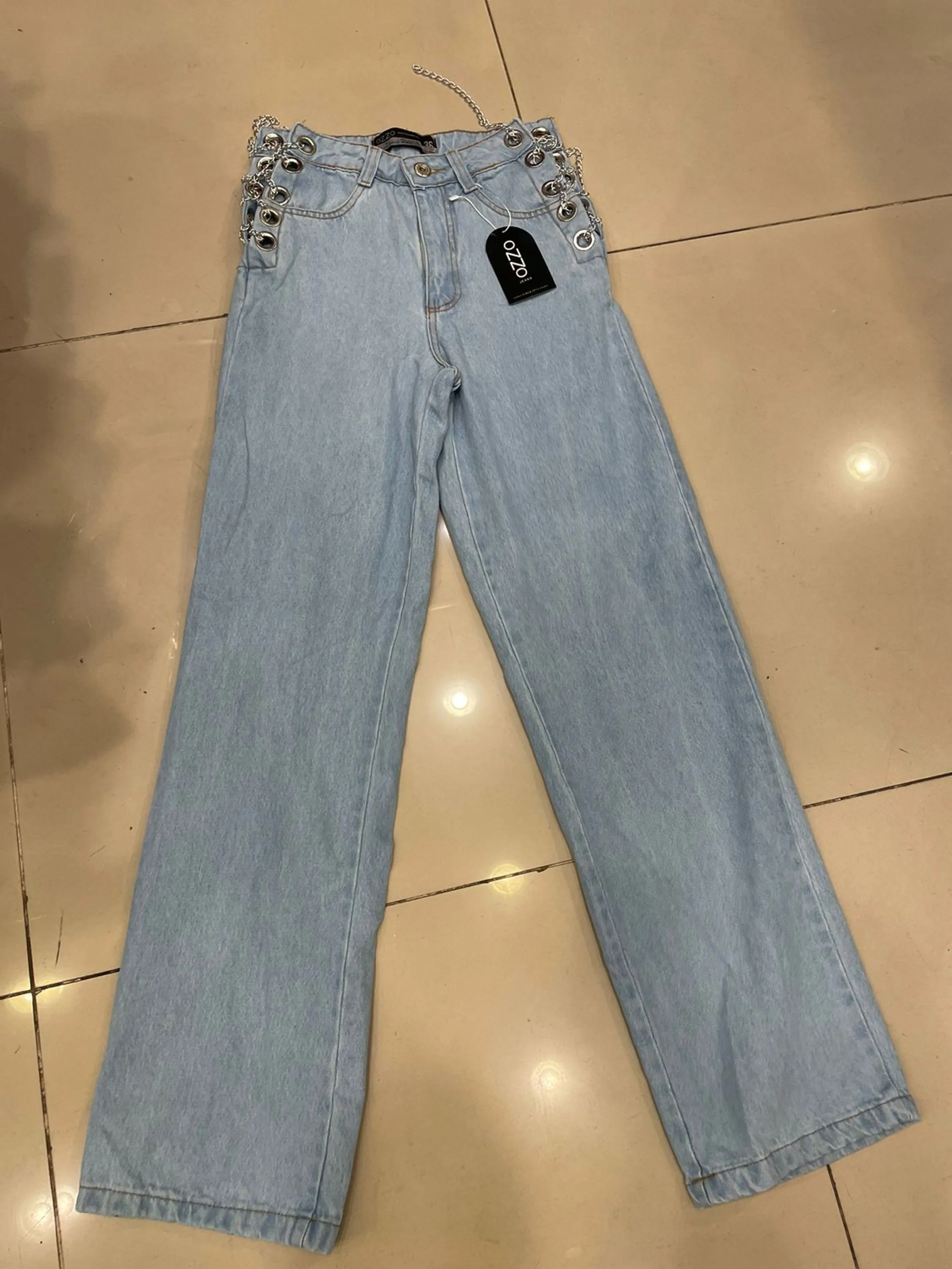 Calça wide leg corrente prata 382